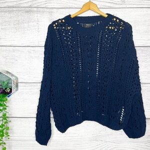 Forever 21 Navy Blue Chunky Open Knit Drop Shoulder Sweater Size Large